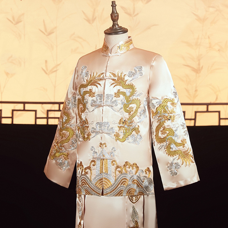 Men Grooming Outfit - Men Champagne Xiuhe Suit Chinese Style