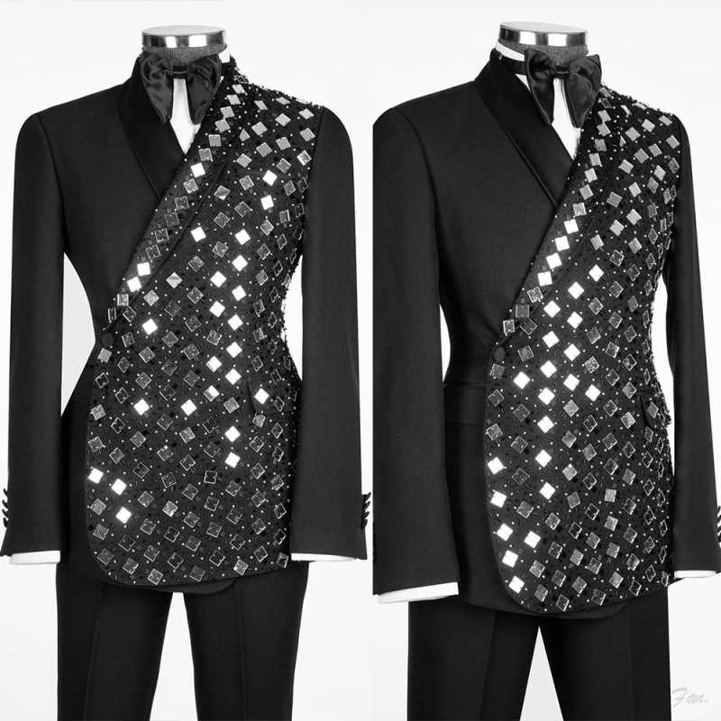 Men Grooming Outfit - Customized Diamond Peaked 2 Pieces Sets