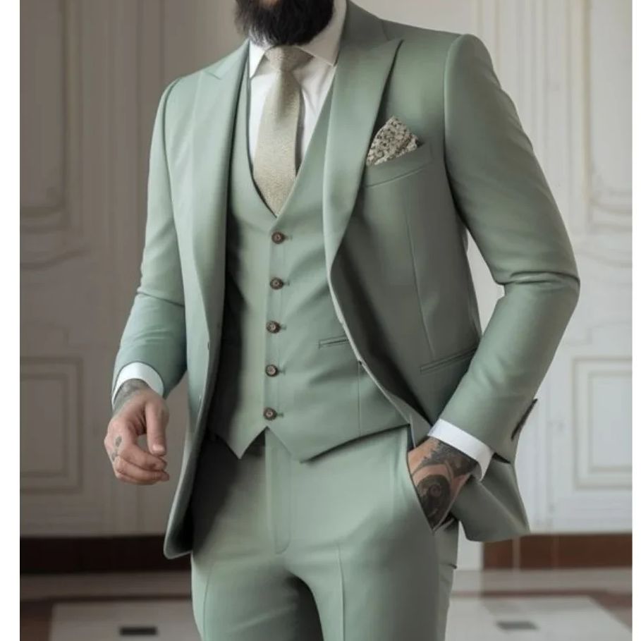 Men Grooming Outfit - Sage Green Men's Slim Fit 3