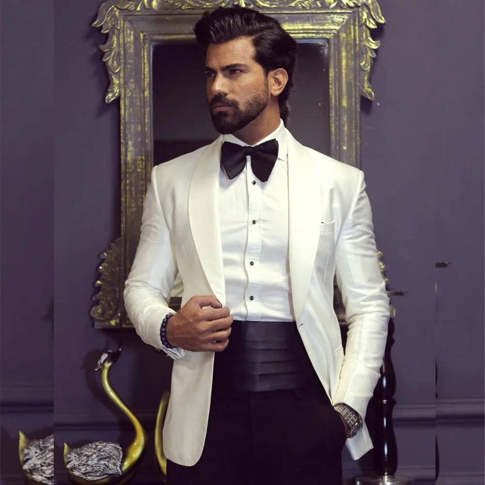 Men Grooming Outfit - Classic England Style White Jacket Black