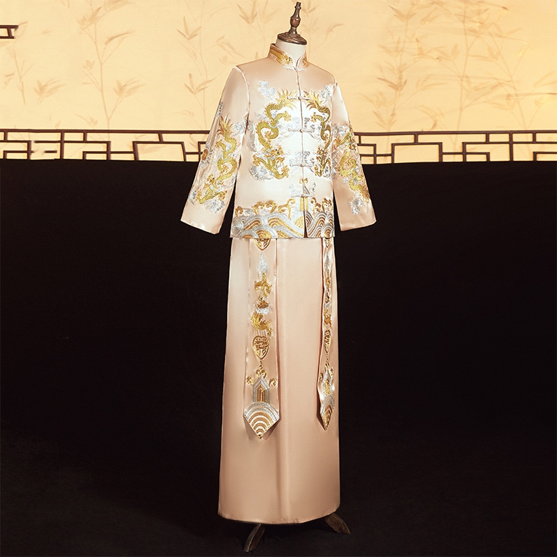 Men Champagne Xiuhe Suit Chine - Men Grooming Outfit 评论和价格