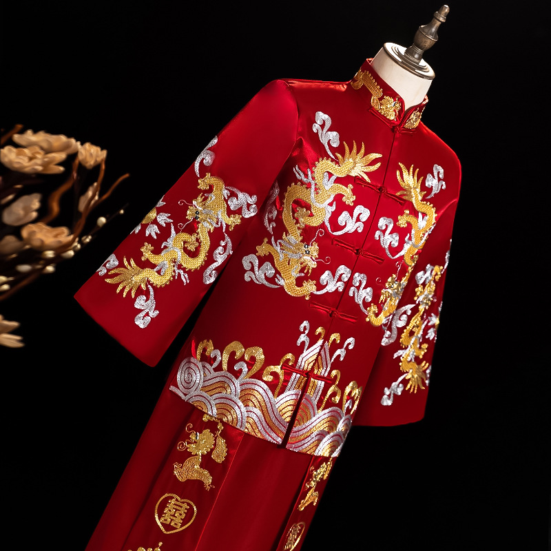Men Champagne Xiuhe Suit Chine - Men Grooming Outfit 评论和价格