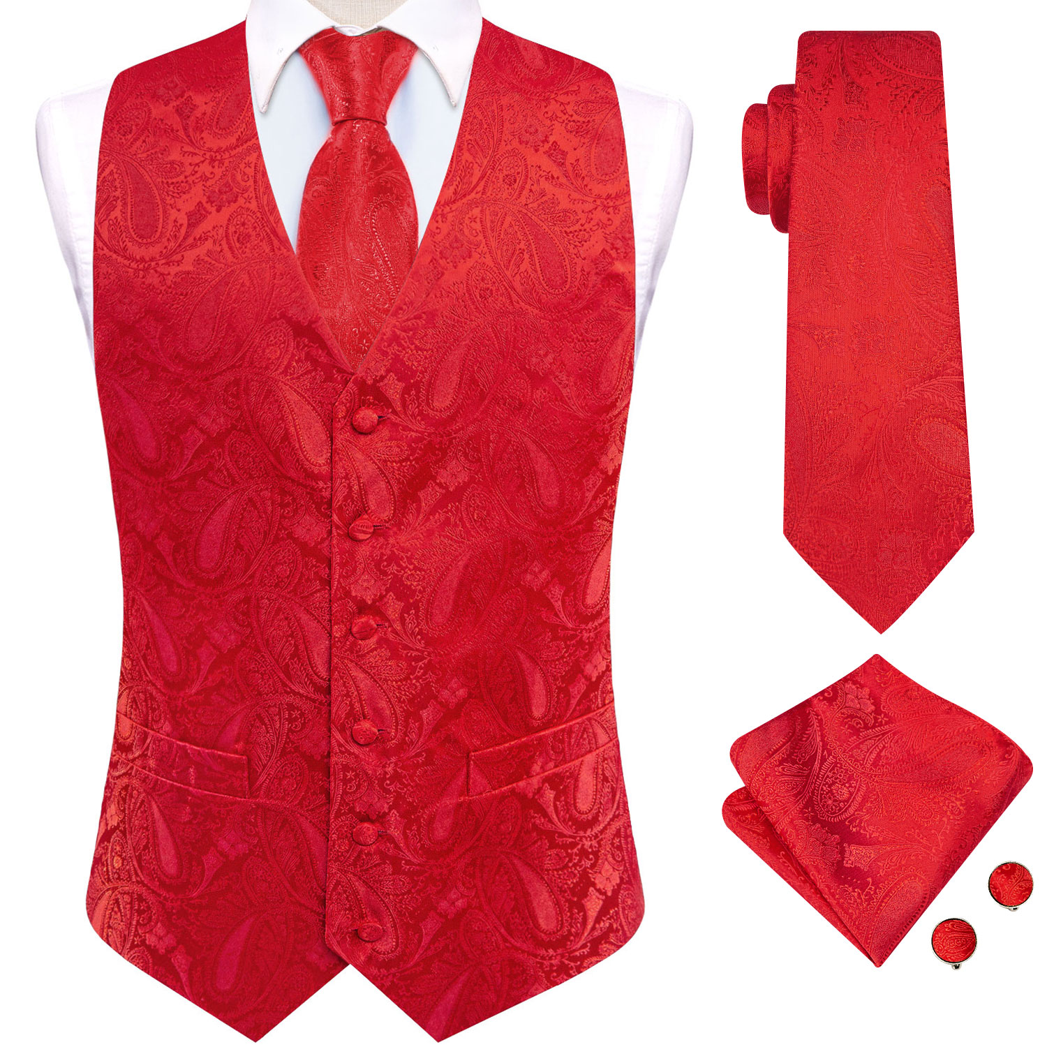 Bright Red Paisley Jacquard Wa - Men'S Grooming Accessories Kit 评论和价格