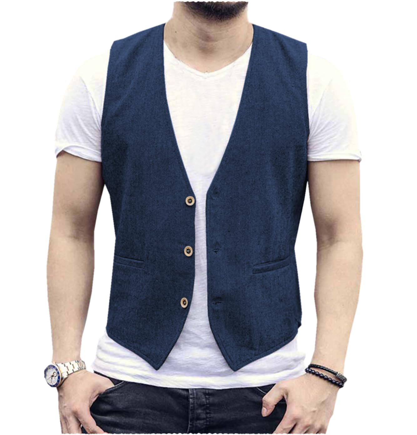 Linen Men Vest Wedding Groom S - Men Grooming Outfit 评论和价格