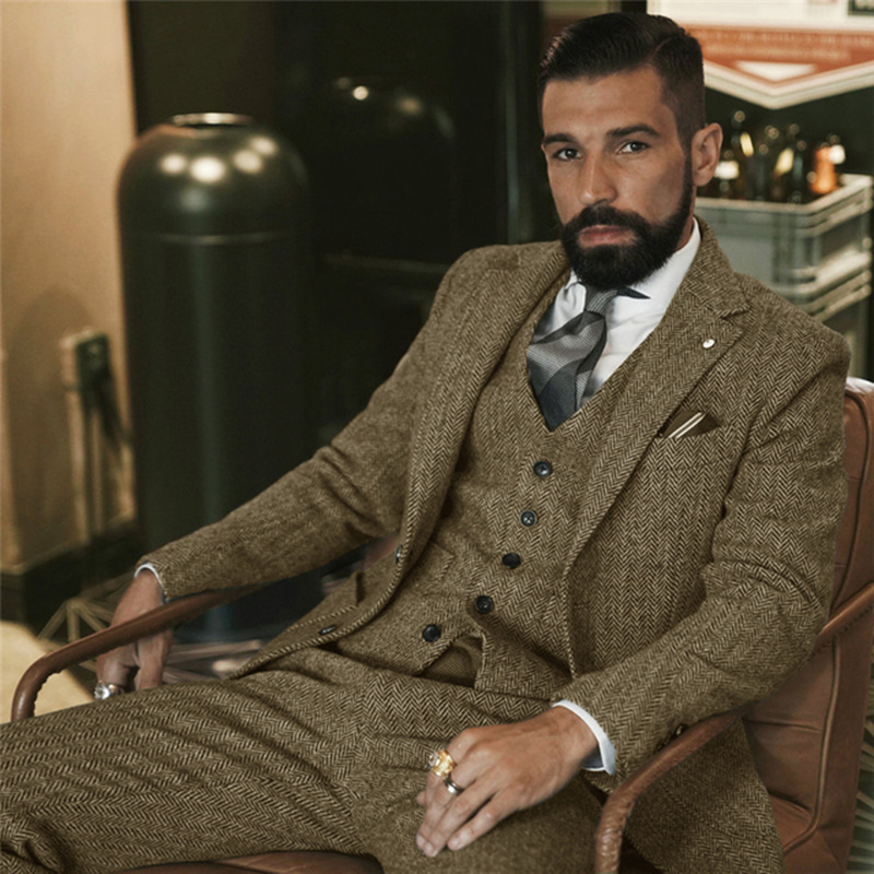 Gray Wool Tweed Winter Suit fo - Men Grooming Outfit 评论和价格