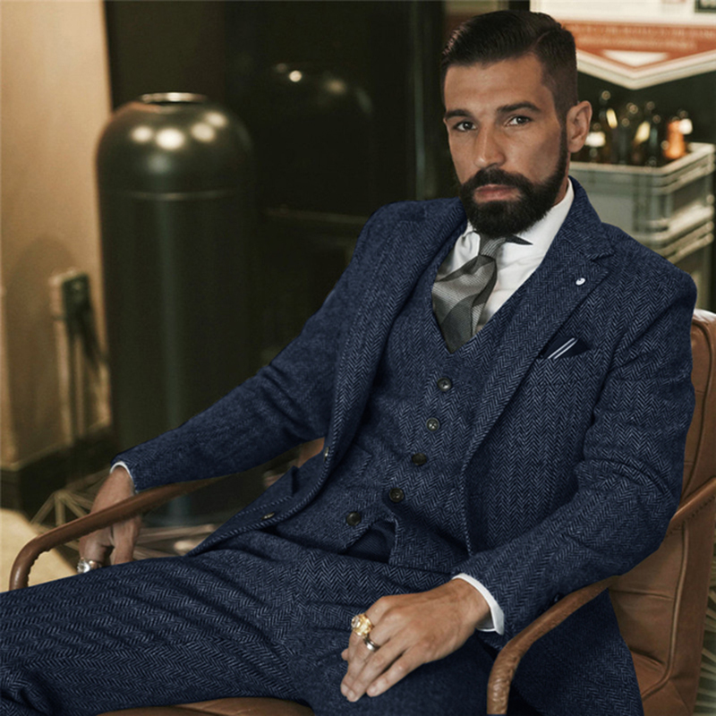 Gray Wool Tweed Winter Suit fo - Men Grooming Outfit 评论和价格
